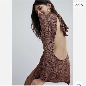 free people loveless silk dress leopard print backless midi